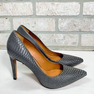 Carrano Grey Snakeskin Embossed Leather Pointed Toe Stiletto Pumps Size 9 Siren